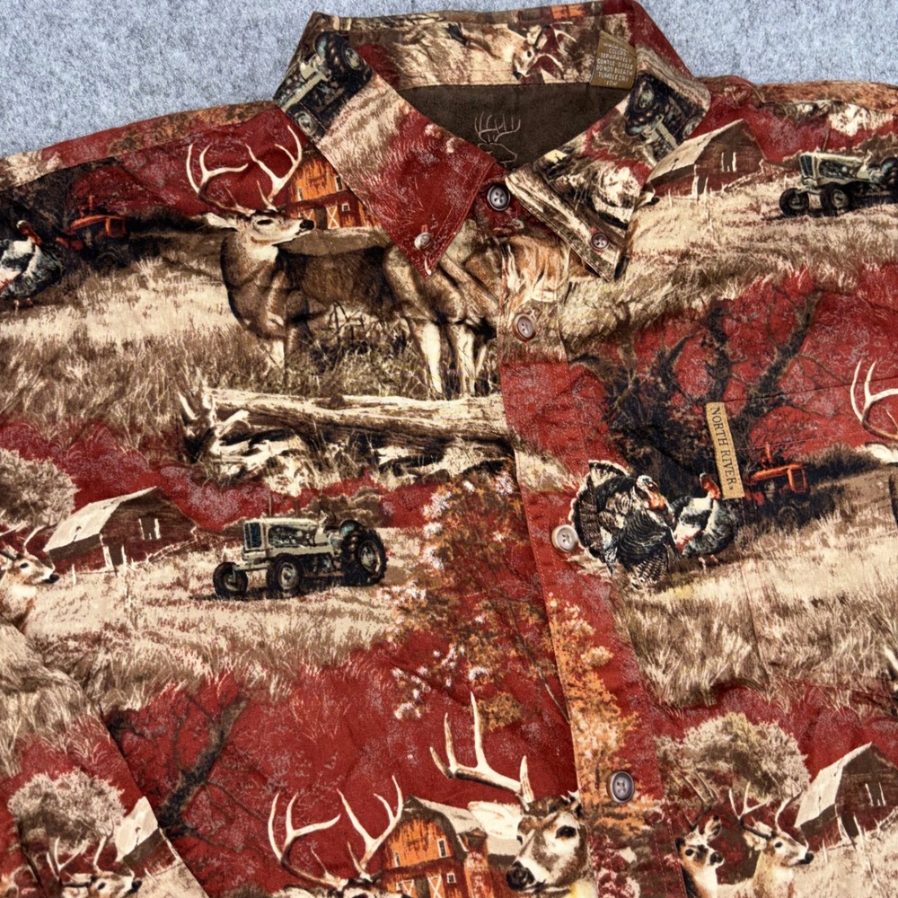 North River Outfitters Shirt Mens XL Red Wildlife Deer Turkey Tractor Outdoorsy